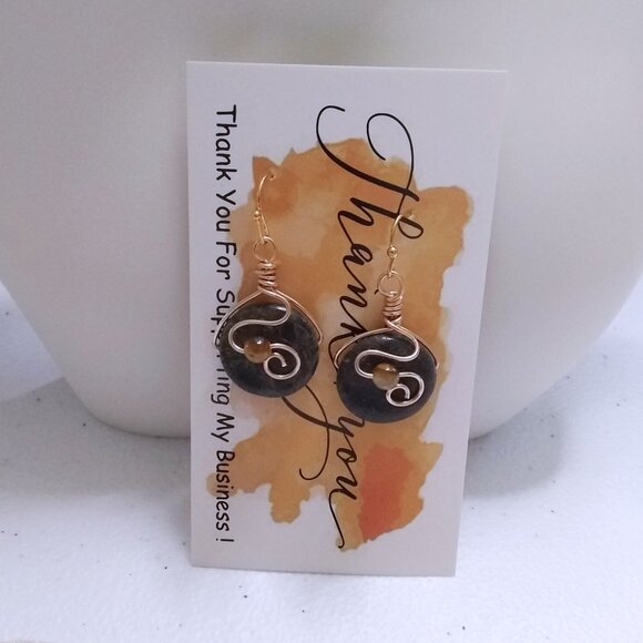 Plum Jasper & Agate! Short Wire Wrapped Dangle Earrings | Classy Business Casual - Picture 7 of 10